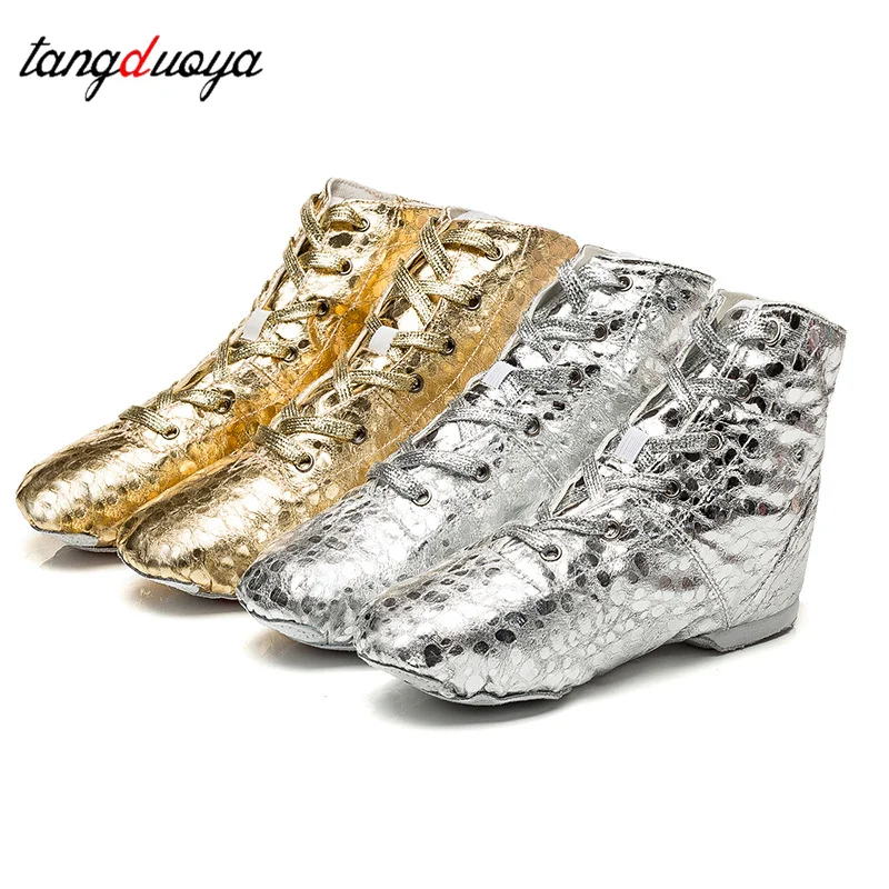 Belly Pole Dance Boots For Women Gold Silver Colors Jazz Dance Shoes Soft Split Soles Dance Boots Ballet Yoga Dance Studio Shoes
