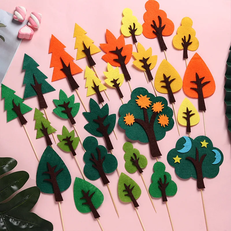 10 مجموعات من علامات تزيين كعكة عيد الميلاد على شكل شجرة خضراء على شكل غابة خضراء، مكون إضافي لطاولة الحلوى غير الصالحة للأكل