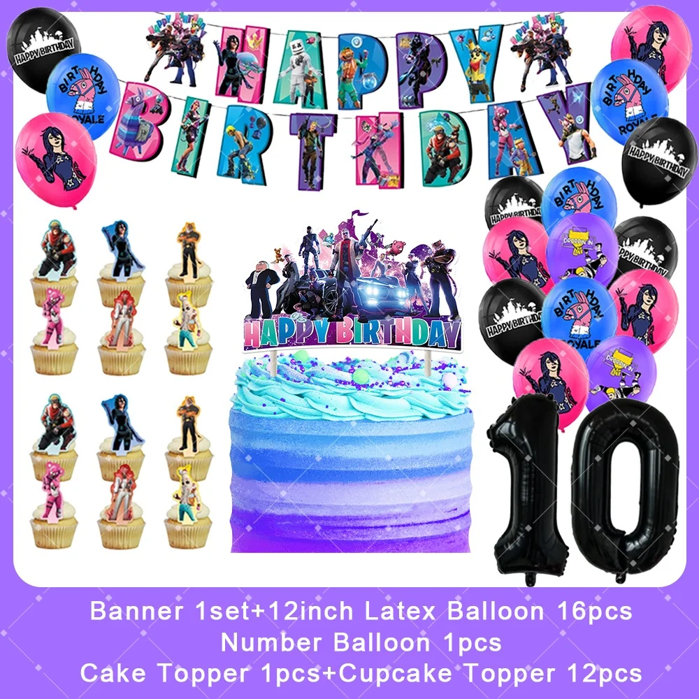 Fortnite Geburtstagsparty-Zubehör Schießspiel-Charakter Cupcake-Topper Deko-Ballons Fotografie-Hintergrund Requisiten Kindergeschenke – Detail 2