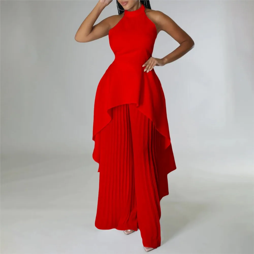 Top lungo senza schienale con scollo all'americana sexy Top estivo da donna Pantaloni a gamba larga pieghettati Set da 2 pezzi Elegante abito da festa femminile 2025
