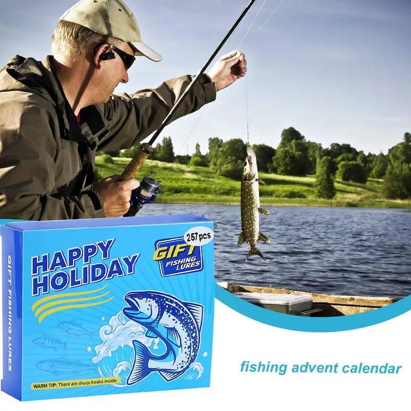 Fishing Lure Advent Calendar 257 Pieces Countdown Calendar Fishing Advent Calendar Bright Colors Fishing Accessories Lures Set