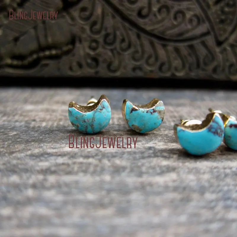 10pairs Crescent Moon Luna Lunar Celestial Jewelry Women Turquoise Stud Blue Stone Post Earrings