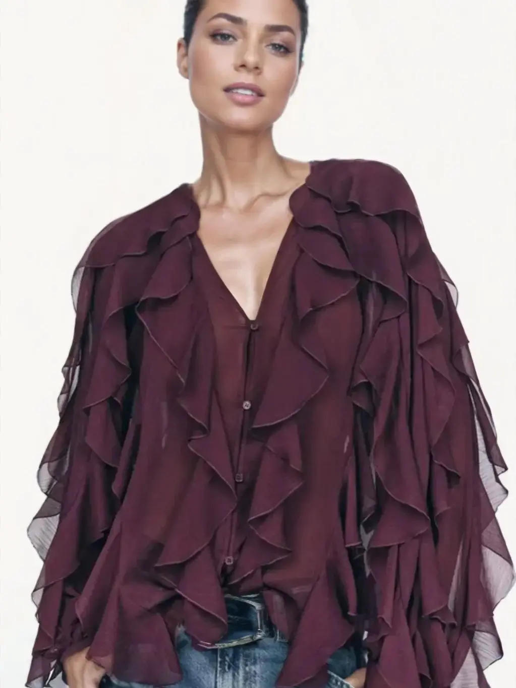 

Retro French Lantern Sleeve Long Sleeve Shirt 2026 Summer Women's Fashion Elegant Loose Commuter V-neck Stacked Translucent Top