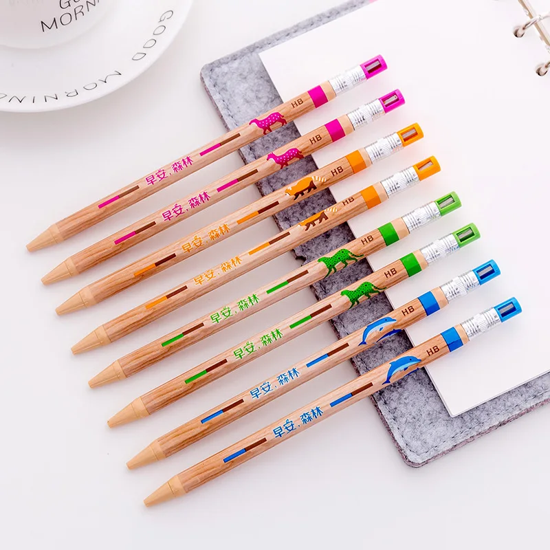 Cartoon Animals Imitation Wood Automatic Pencil Comfortable Writing