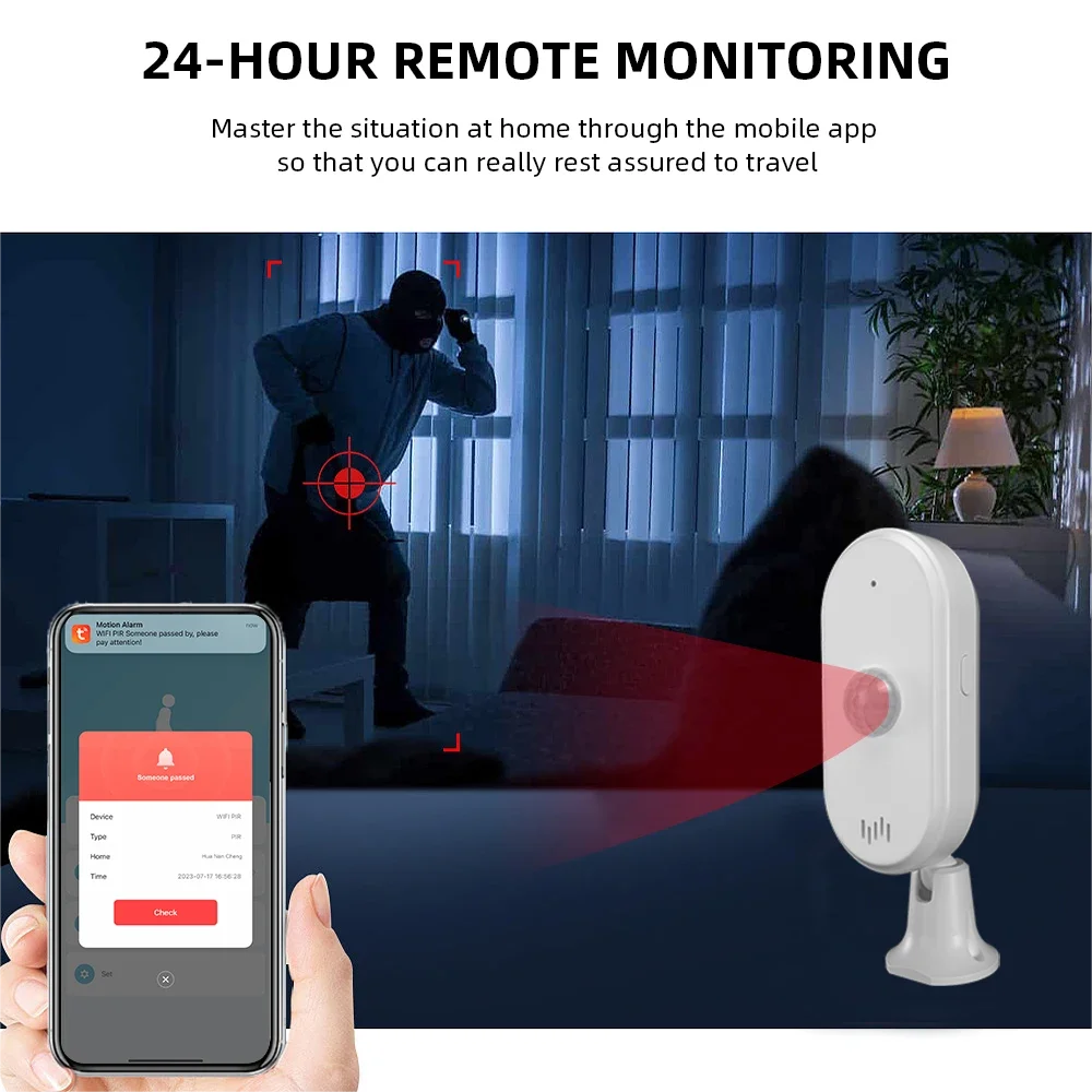 ONENUO Tuya WiFi Security Burglar Alarm Infrared Movement Human  PIR Motion Sensors Detector Smart Life PIR Home Security