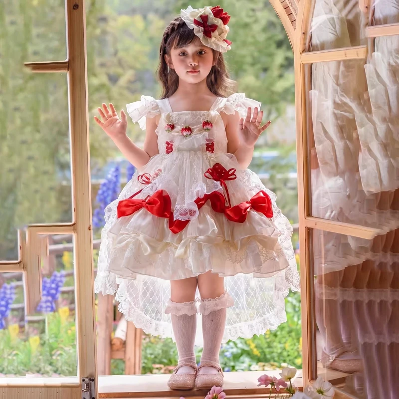 Handgefertigtes Neues Mädchen-Sommerkleid Erdbeer-Prinzessin Lolita Trägerkleid Süßes Kleines Mädchen Boutique Hochwertiges Kostüm 3-10 Jahre – Detail 6
