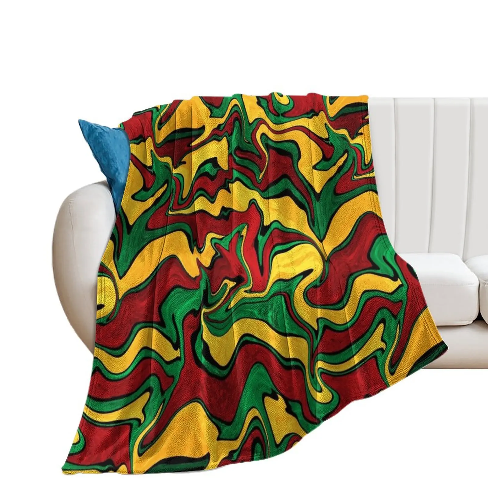 Liquify art with rasta colors, Rastafarian swirl pattern Throw Blanket for winter Decoratives Blankets