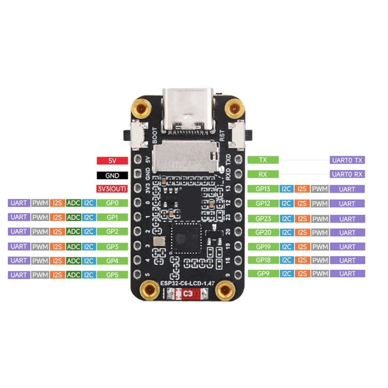 ESP32 C6 Development Board Onboard 1.47-Inch Display 262K Color Iot Controller Supports Wifi 6 & Bluetooth