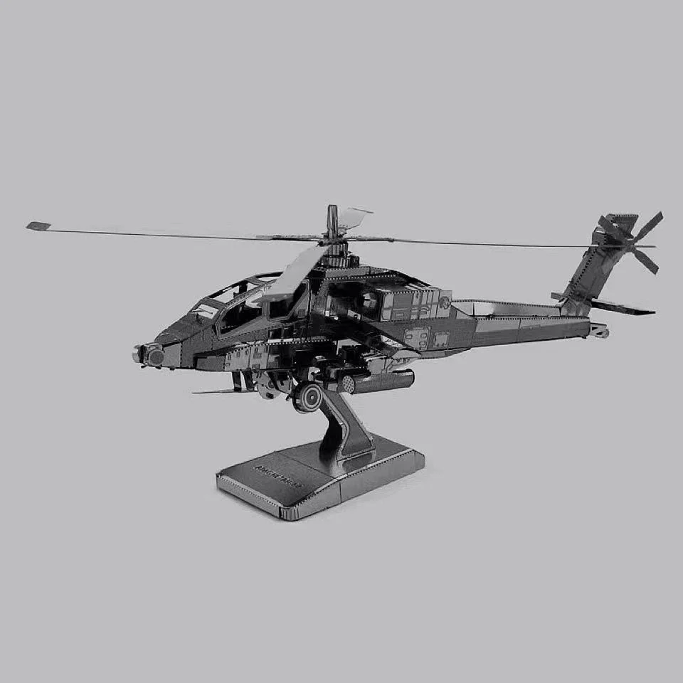 3D Metal Puzzle DIY Handmade AH-64 Alpha Helicopter Gunships Military Fighter Assembly Model Puzzle Jigsaw Decoration Toys