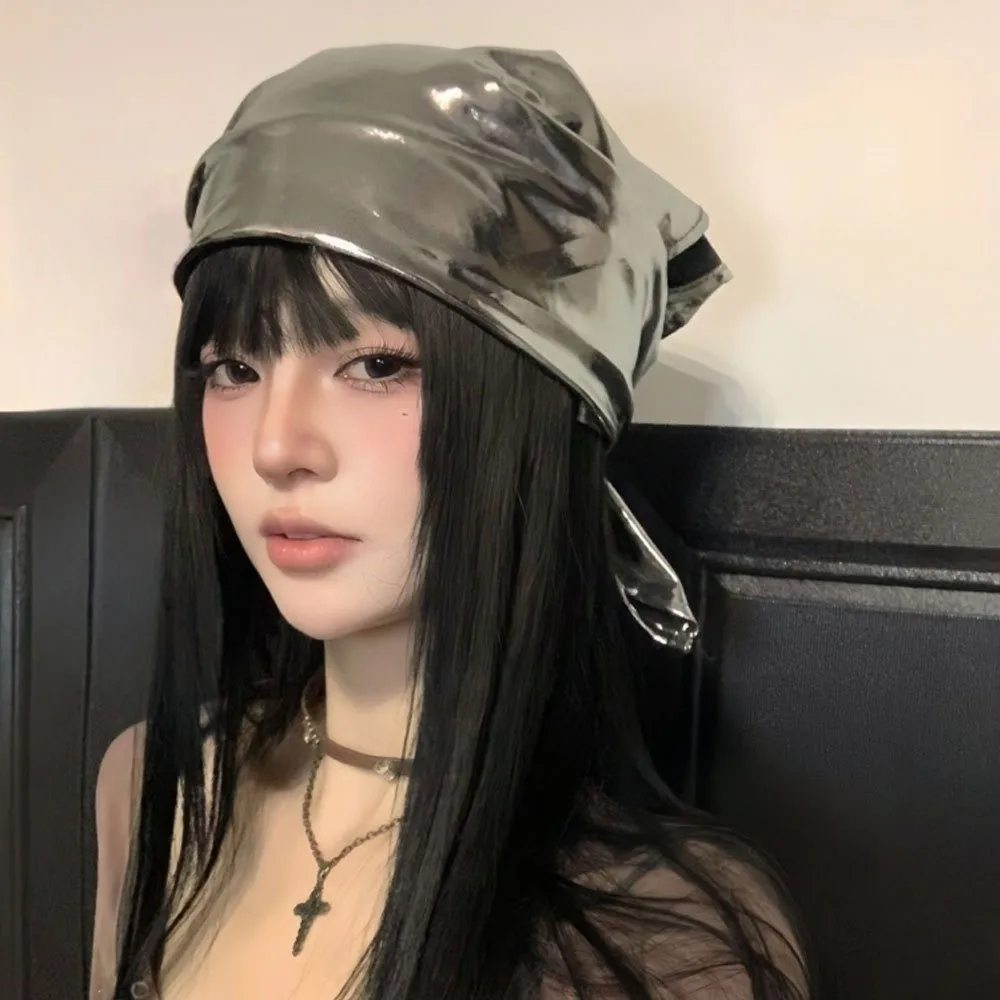 

Retro Y2K Headscarf Hat Bling Bling Punk Style Hip-hop Kerchief PU Leather Square Scarf Hair Accessories