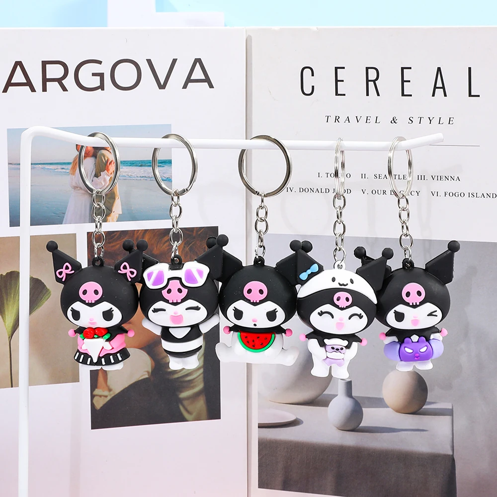 5 STKS Sanrio Cartoon Kuromi Sleutelhanger Leuke Siliconen Sleutelhanger Autosleutel Decoratieve Hanger is het perfecte cadeau voor vrienden
