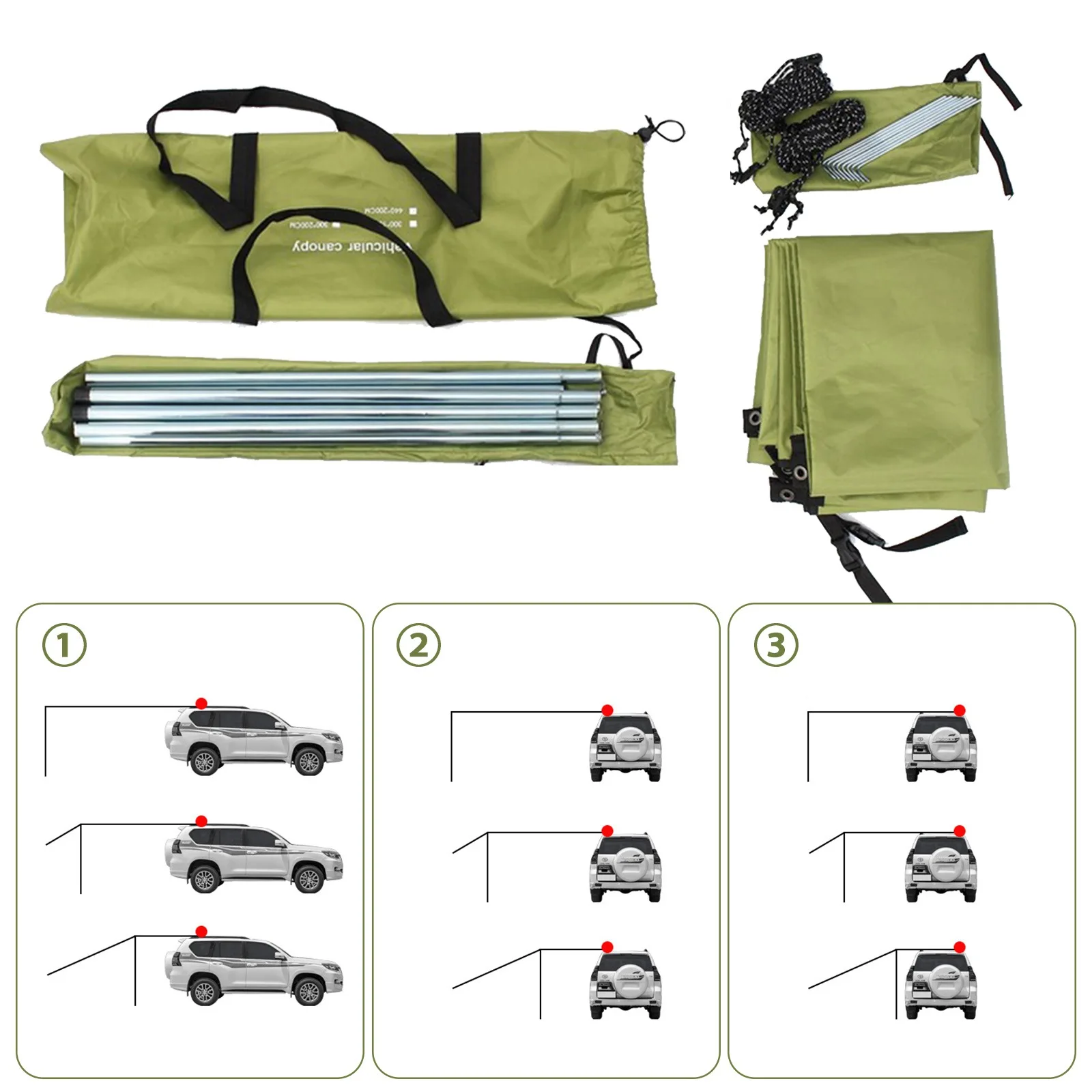 Tenda mobil portabel, tenda samping berkemah 440x200cm, kanopi layar naungan matahari mobil, tenda atas atap untuk karavan, luar ruangan, SUV