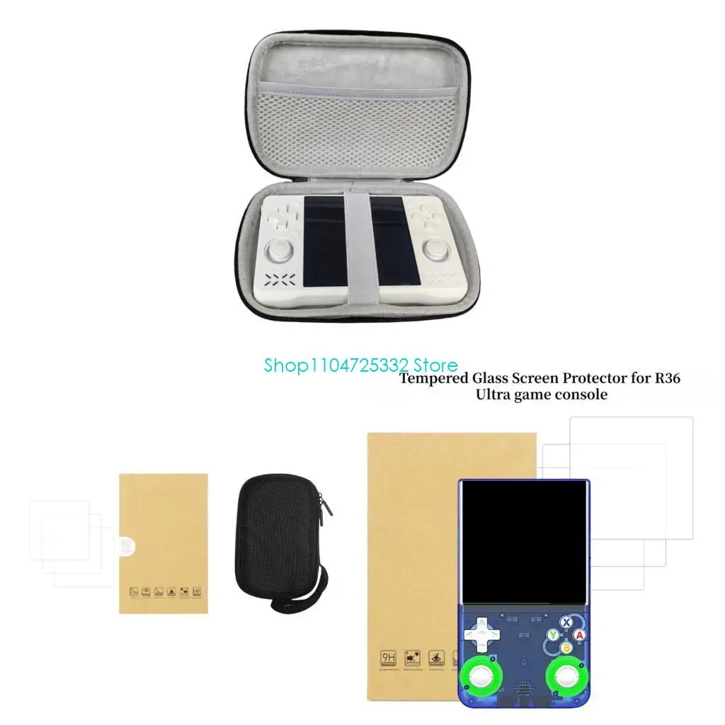 P5EA Lightweight Game Console Protector Case Bag and Shatterproof Tempered Glass Screen Guard for R36