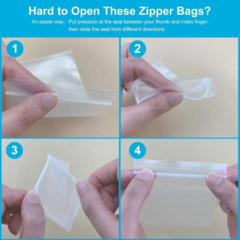 100 Stück Verdickte Transparente Ziplock-Beutel Wiederverschließbare PE-Reißverschlussbeutel für Schmuck, Kleinteile, Lebensmittel, Süßigkeiten, Lagerung, Verpackung, Versand – Detail 6