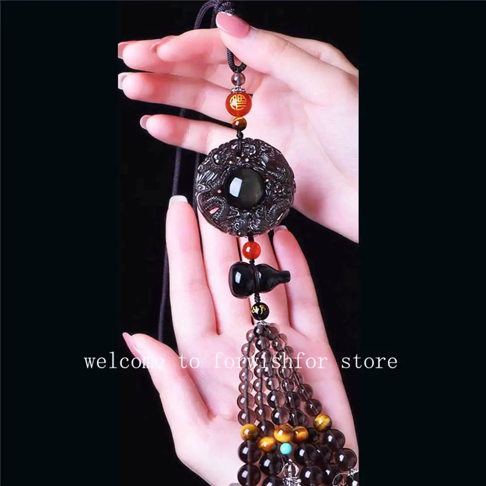 

Handmade Jewelry Natural Obsidian Car Hanging Auspicious Amulet Pendant + Bag Hanging Decoration Charm Jewelry To Ward Off Evil