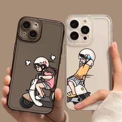 Funny Motorcycle Couple Phone Case for IPhone 16 15 13 11 12 14 Pro Max Mini X XS XR 7 8 14 Plus Motor Clear Paired Cover Fundas