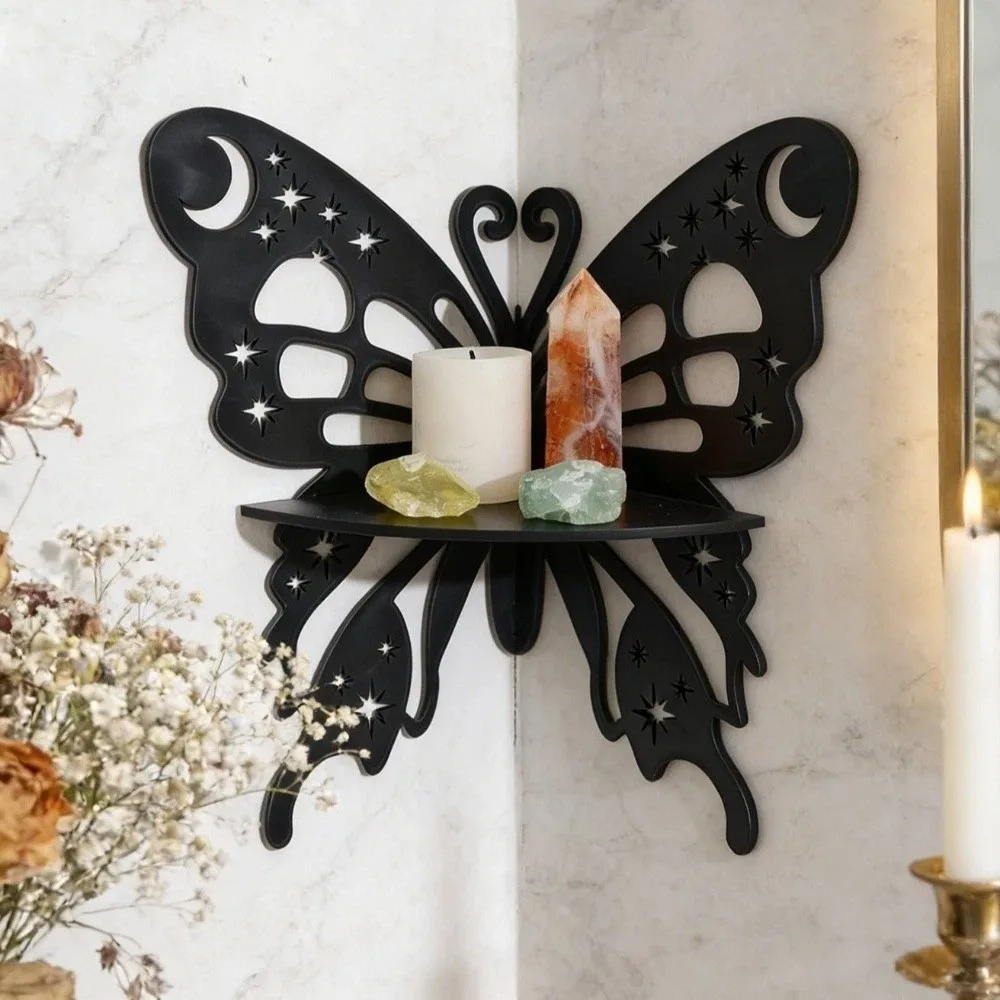 Plastic Butterfly Wall Corner Shelf Hollow Out Floating Wall Mounted Shelf Boho Display Rack Wall Hanging Decor Living Room