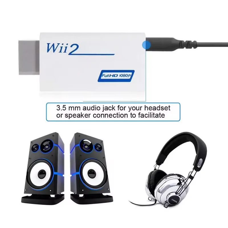 ل WII إلى HDMI محول كامل HD 1080P WII إلى HDMI Wii 2 HDTV محول محول مع صوت 3.5 مللي متر لعرض شاشة الكمبيوتر HDTV