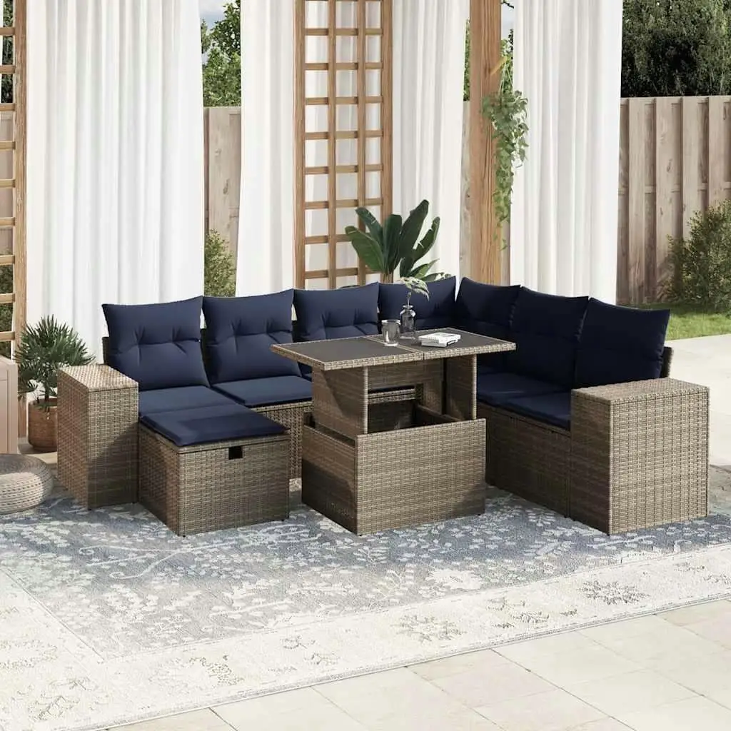 

8 Piece Outdoor Patio Sofa Set with Gray Cushions Rattan Wicker Furniture for Garden Balcony Poolside