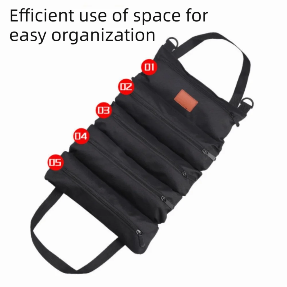 

Heavy Duty Canvas Tool Bag Zipped Compartments Canvas Material Roll Up Tool Bag Oxford Cloth Reel Type Multi-Purpose Tool Pouch