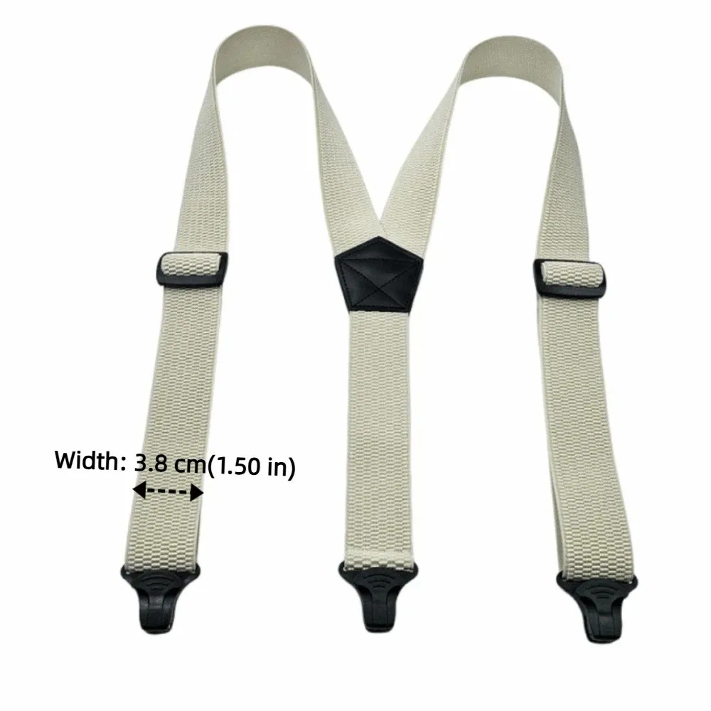 Heavy Duty Work Suspenders 3.8cm Wide with 3 Gripper Clasps Elastic Pants Braces Anti-slip Retro Y-Type Suspenders