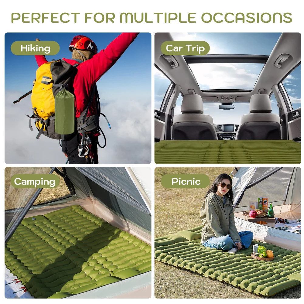 Outdoor Camping Inflatable Mattress Folding Sleeping Pad with Pillow Fast Inflate & Deflate Sleeping Mat for Hiking Backpacking