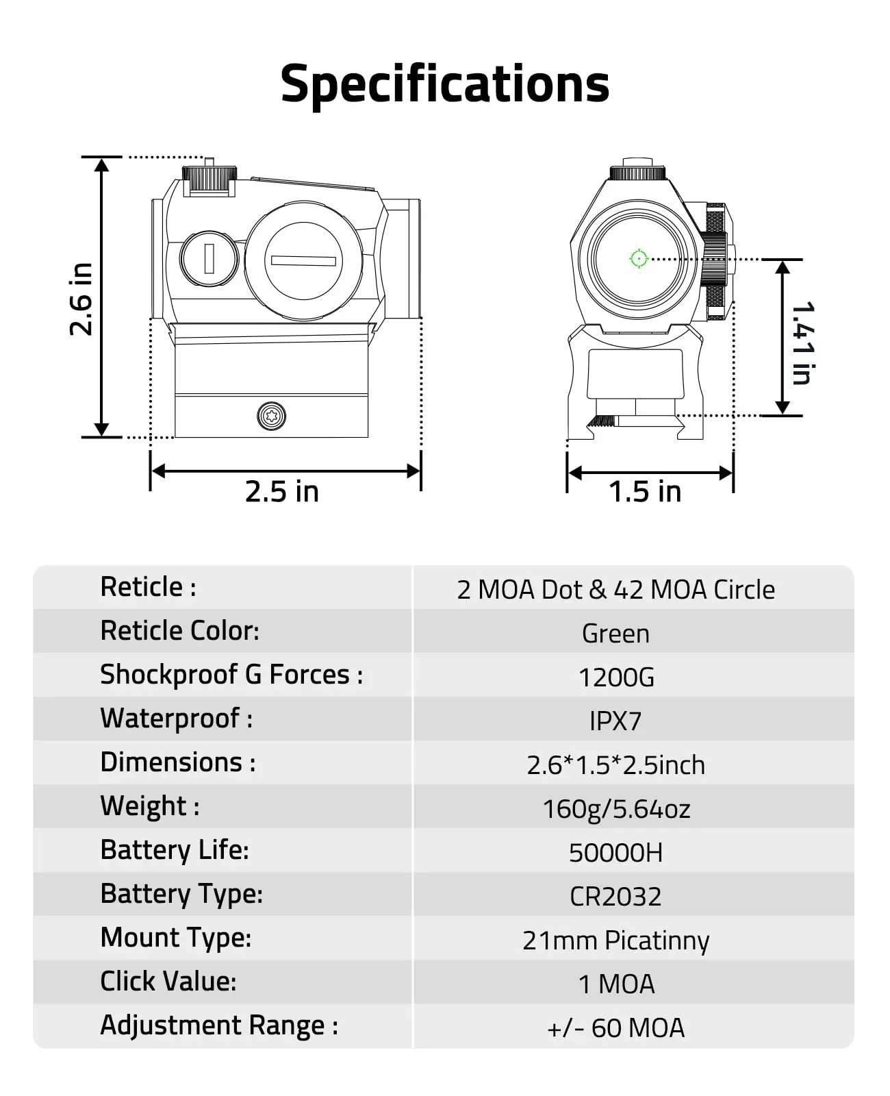 CVLIFE 2 MOA Green Dot Sight 42 MOA نطاق مشاهد عاكس دائري مع ناهض مشترك مطلق وحامل منخفض لـ Picatinny 21 مم