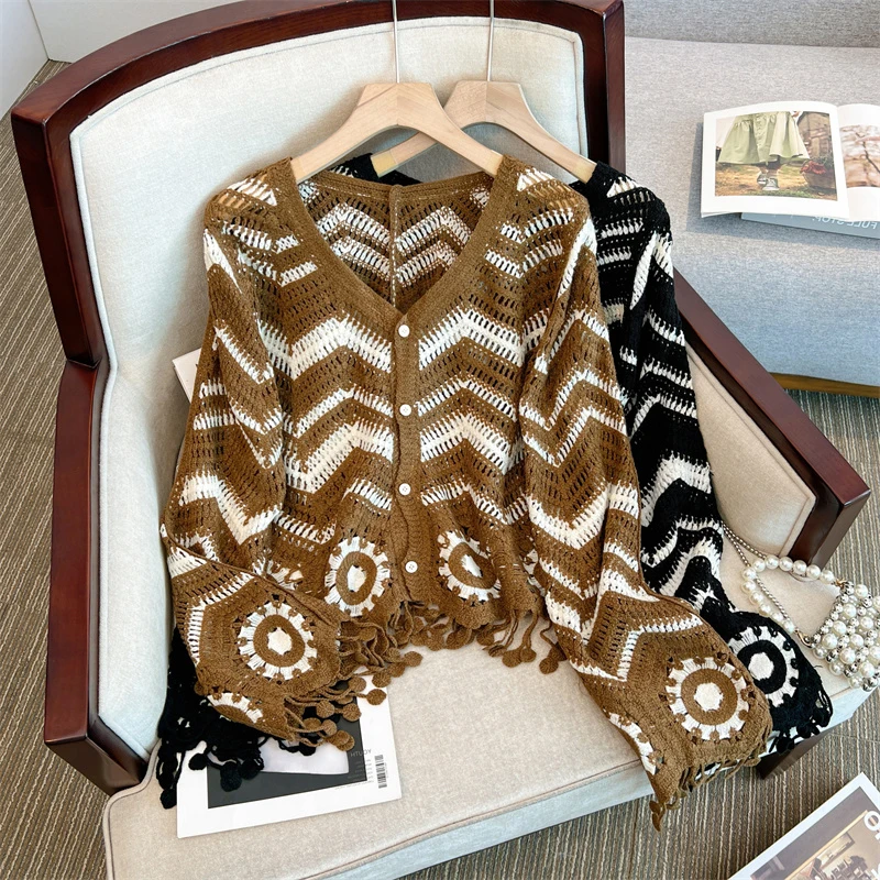 

Модный осенний вязаный свитер Jaet Color Blo Long Sve V-Ne, женский дизайн больших размеров, открытый кардиган, топ