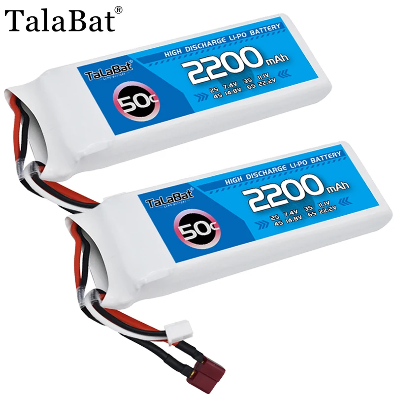 

2/4Pcs TalaBat 7.4V 2200mAh 50C Lipo Battery For RC Helicopter Quadcopter FPV Racing Drone Parts 2S Battery With T XT60 Plug