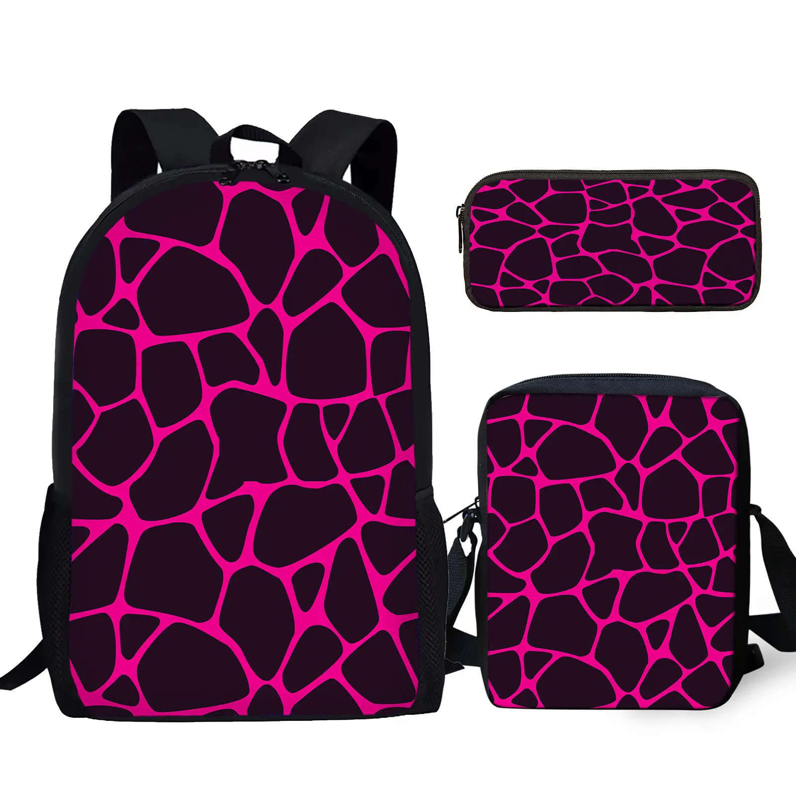 Desenhos animados preto e branco vaca textura impressão escola saco conjunto para meninos e meninas, mochila de armazenamento diário, presente de volta à escola, 3pcs