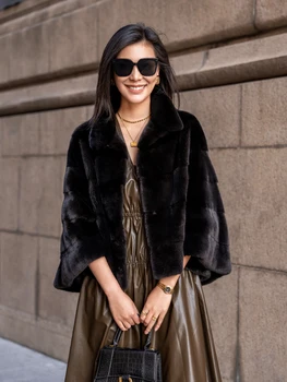 Hdhhr 2025 new100% casaco de pele de vison real moda feminina essencial natural casaco de pele de vison quente curto manto outerwear jaqueta de inverno