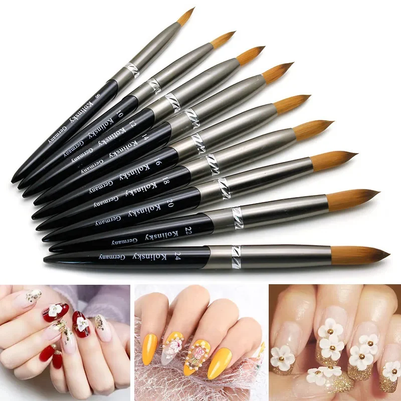 1 Pieces #8-#24 Nail Art Brush Kolinsky Hair Acrylic Round Nail Brush Portable Professional Painting Drawing Pen Nail Tools