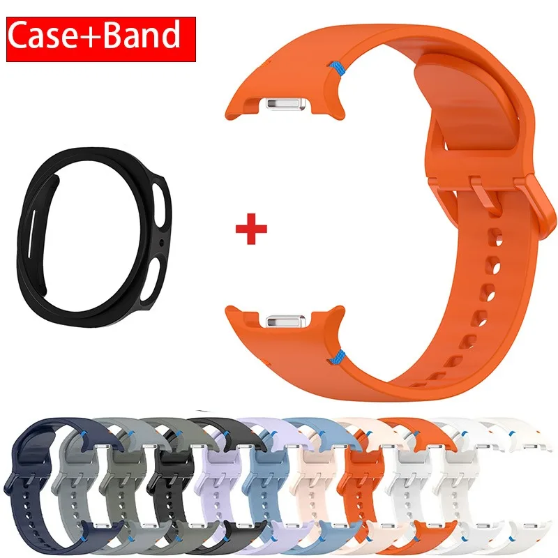 สายรัดอย่างเป็นทางการ + เคส PC สำหรับซัมซุงกาแล็กซี่วอทช์ 8 40 มม.44 มม.สร้อยข้อมือซิลิโคนคอร์เรียเดิม 1:1 ไม่มีช่องว่างฝาครอบ