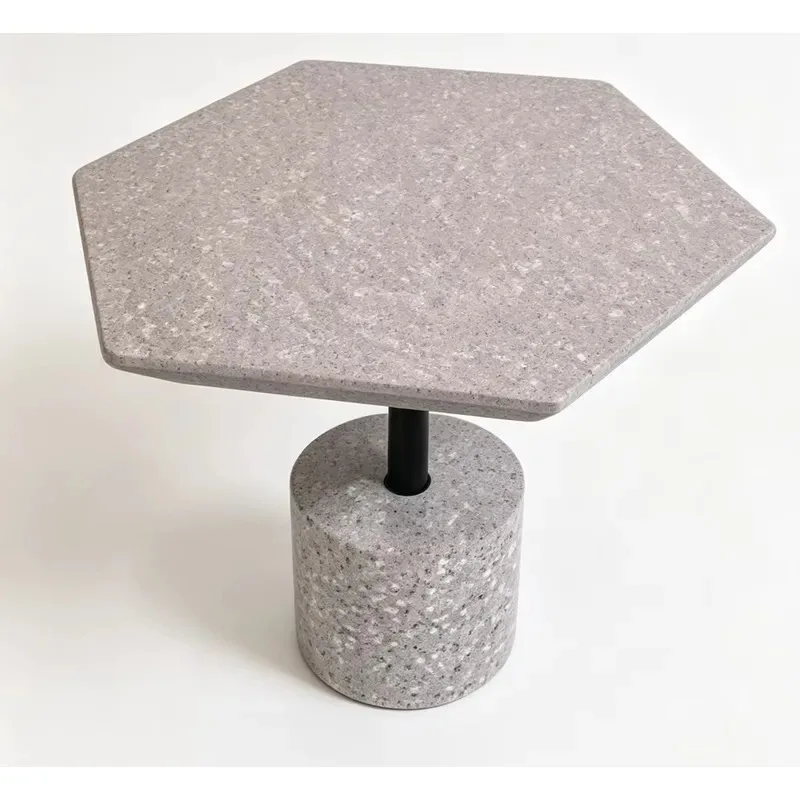 Modern Durable Outdoor Terrazzo Corner Table Weather Resistant Patio Side Table for Garden Balcony Decor