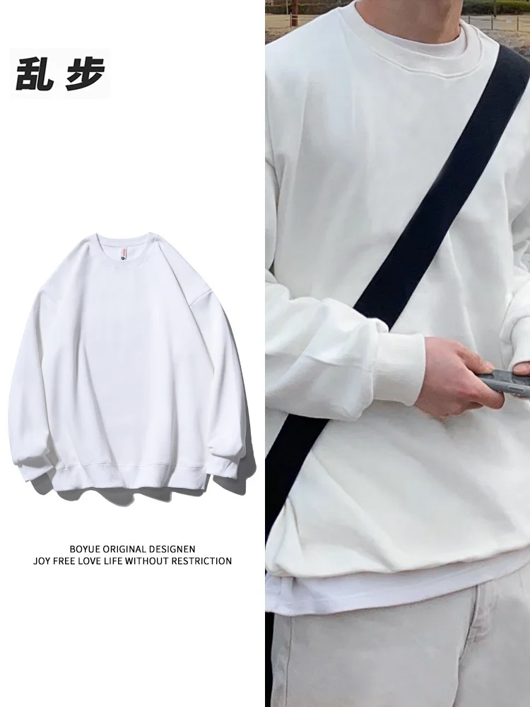 

Autumn Winter ex Loose Fit Long Sve round Ne Sweatirt Heavyweight Casual Outerwear Versatile Cotton Polyester Blend