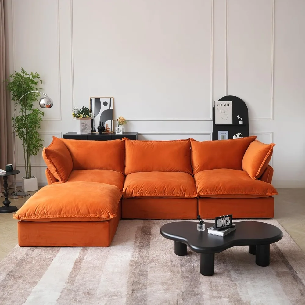 

L-Shaped Modular Couches, Deep Seat Sectional Couch with Chaise Ottoman, Cushion Covers Removable,Comfy Cloud Sectional Sofas
