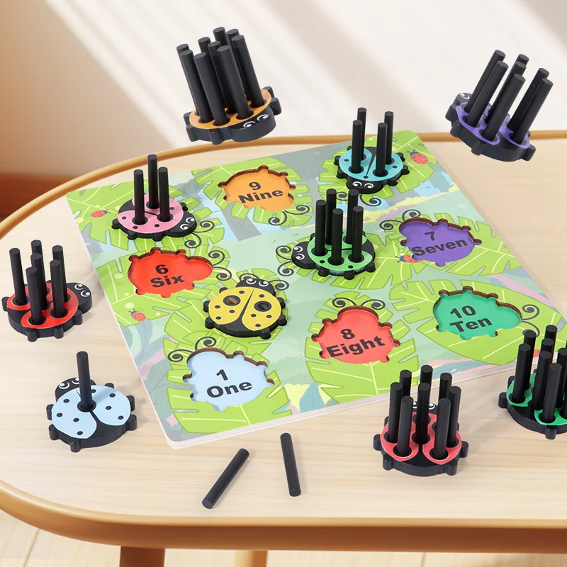 

Wooden Beetle Digital Stick Pairing Board Fine Motor Skills Development Parent-Interactive Board Sensory Sorting&Stacking Toys