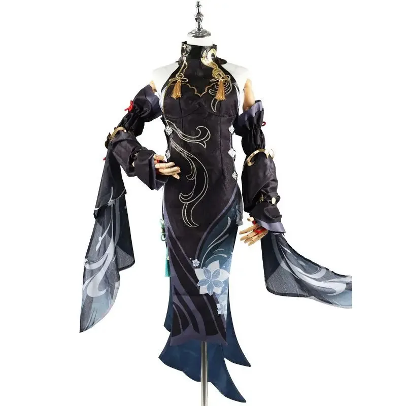 متوفر في المخزون Shenhe فانوس طقوس تأثيري حلي أنيمي لعبة Genshin تأثير شين هو شعر مستعار تأثيري حفلة الهالوين الزي للنساء