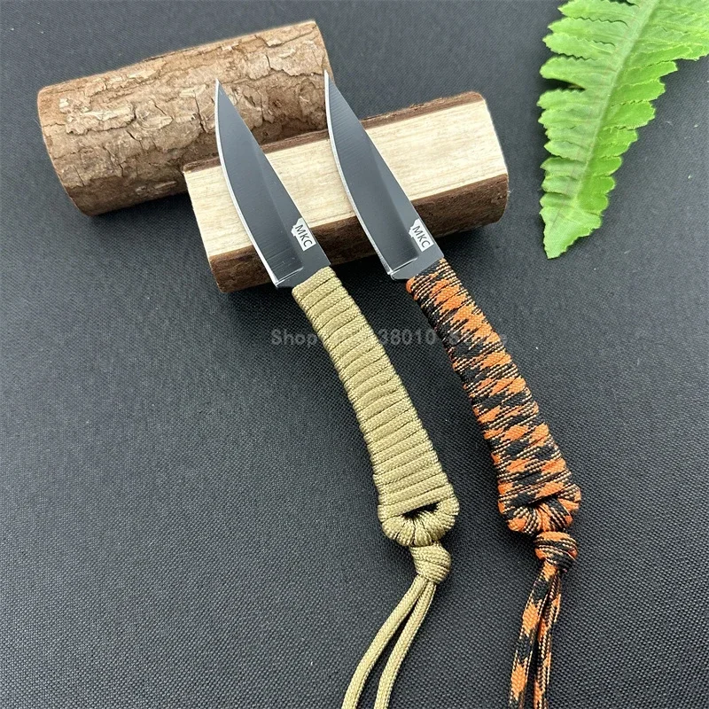 

MKC Outdoor straight Knife Nylon rope handle with Kydex sheath Camping Survival Rescue portable pocket EDC Tool Men's gift