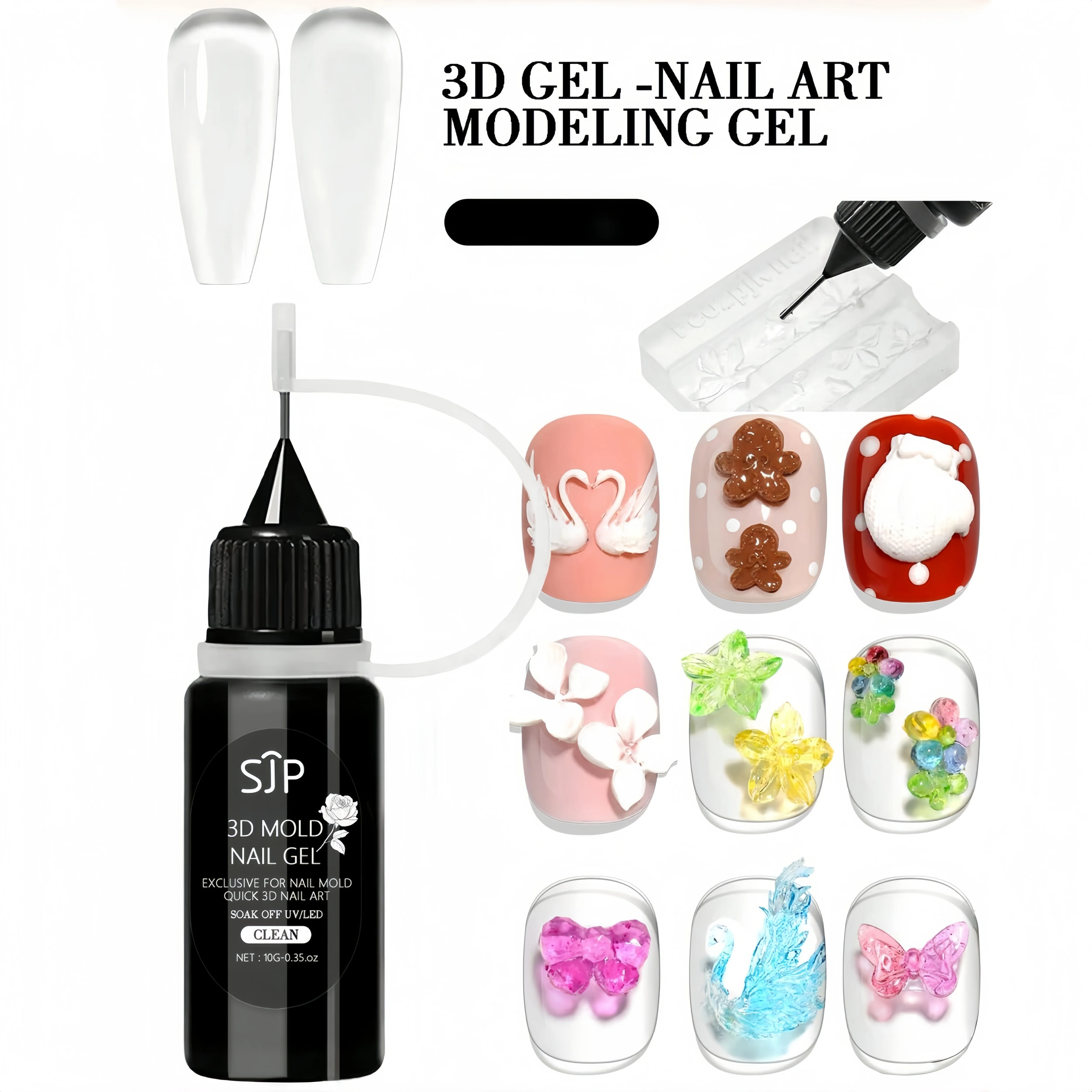 10g 3d gel de arte de unha, design floral de cura uv, padrões criativos de desenhos animados de flores e borboletas, molde de gel de manicure, decoração de unhas