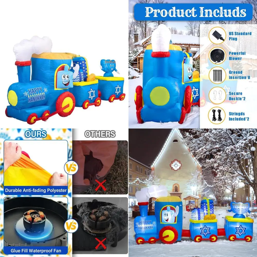 

Надувной поезд Хануки и менора с подсветкой — наружное украшение со светодиодной подсветкой для газона и сада