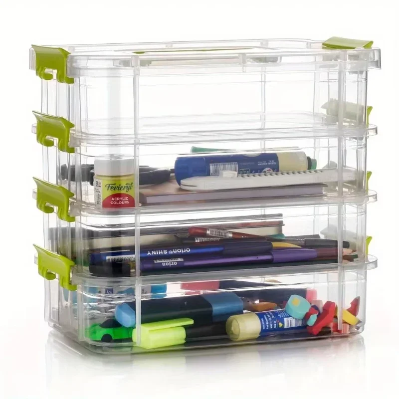 

4-layer stackable transparent plastic storage box, portable storage box, multi-function storage box, transparent storage tool