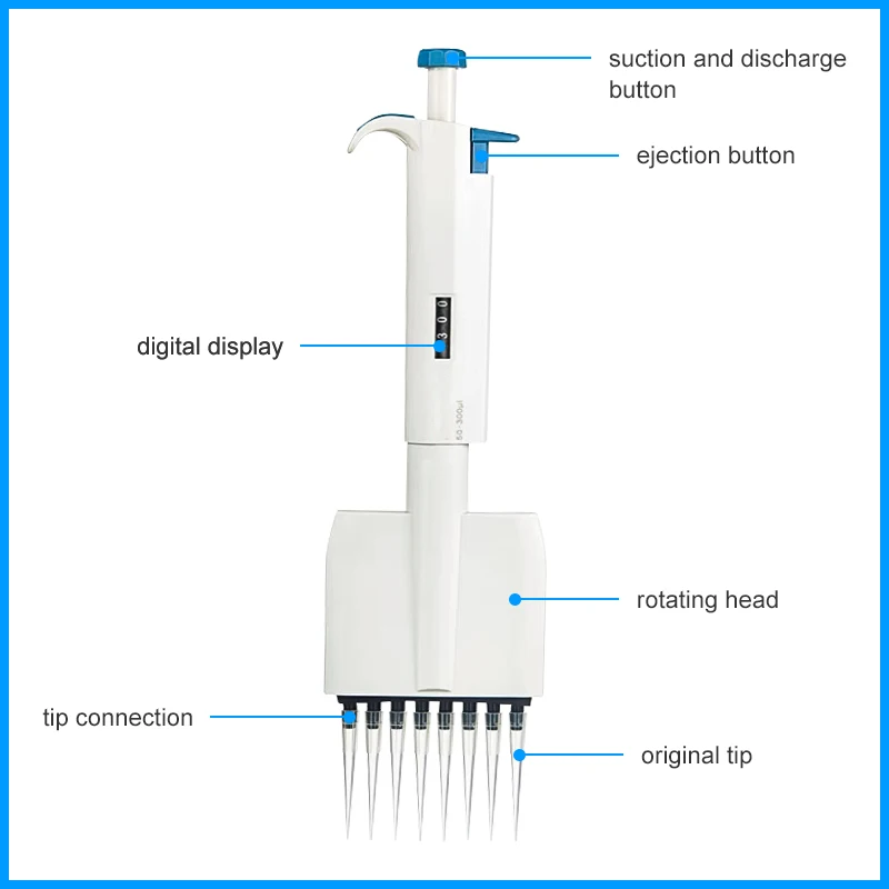 WESTTUNE Multichannel Pipette Accurate and Calibrated Micropipette Mechanical Adjustable Volume TopPette Pipettor 8/12 Channels