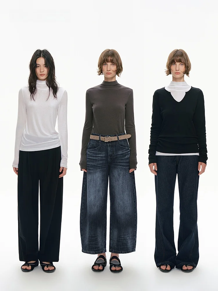 

Трикотажная футболка с длинным светом для похудения, простой топ с высоким воротником для женщин, белый базовый слой с лунным светом