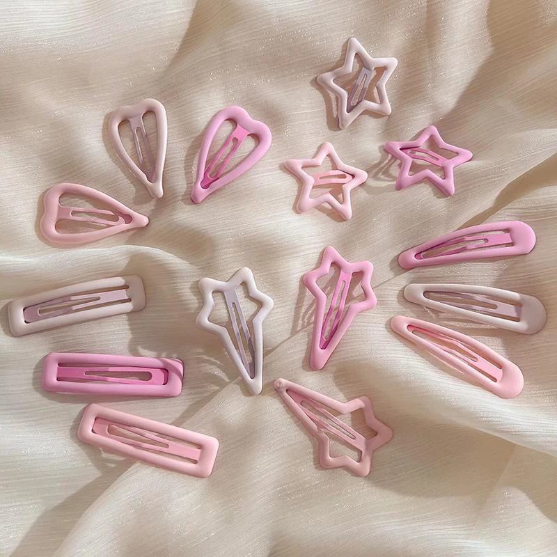 3pcs/set Mini Korean Style Frosted Pink Color Hairpins For Women Girls Star BB Hair Clips Pin Snap Ornaments Accessories