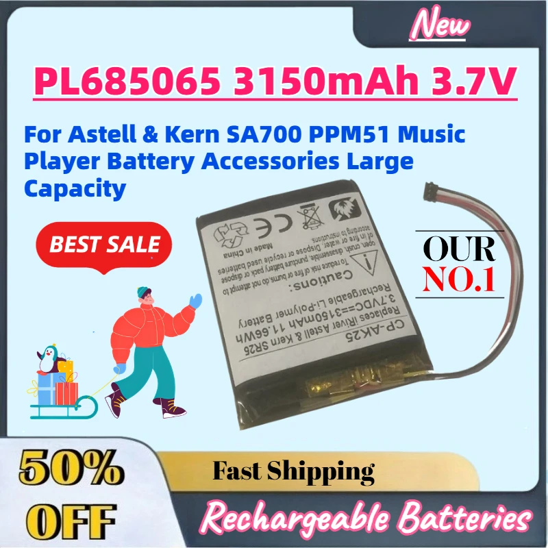 

PL685065 3150mAh 3.7V Rechargeable Li-Ion Battery For Astell & Kern SA700 PPM51 Music Player Battery Accessories Large Capacity