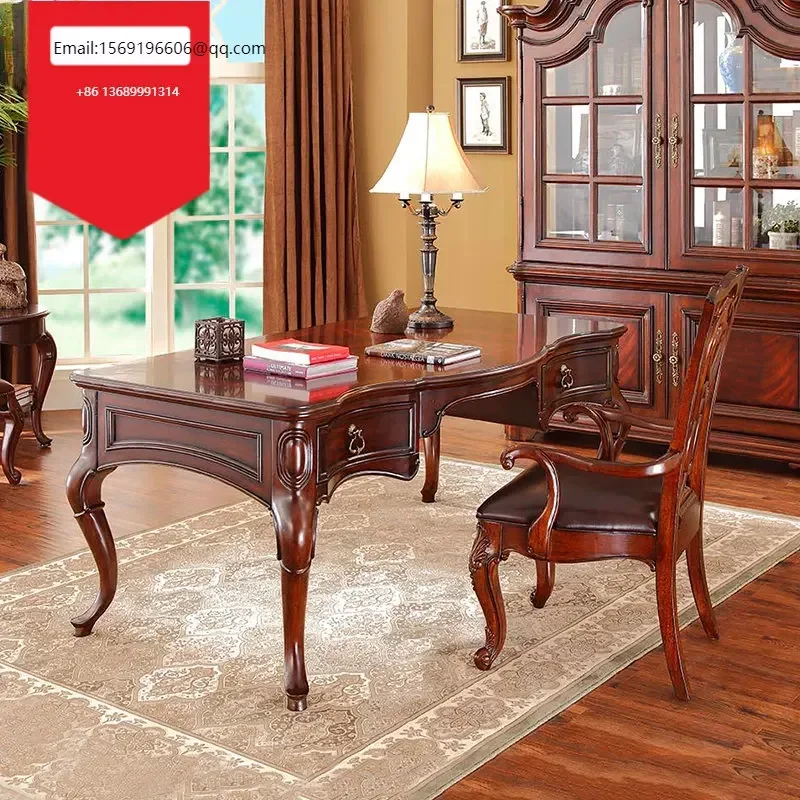 Customized authentic American high-end customized solid wood  large villa personalized computer  study writing desk