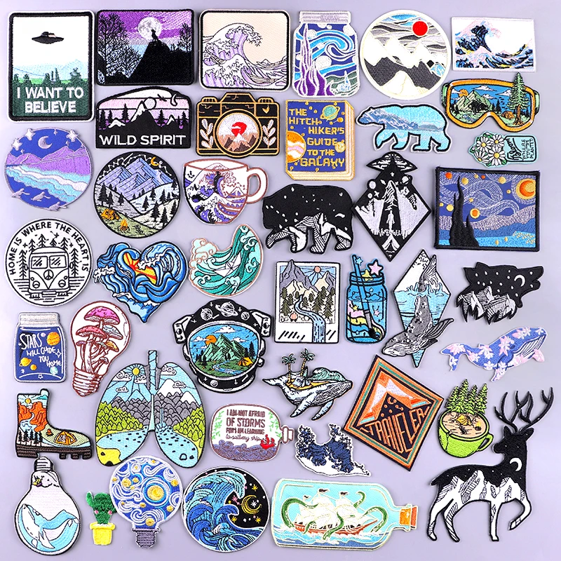 Outdoor Adventure Patch Iron On Patches For Clothing Stickers Nature Travel Embroidered Patches On Clothes Sewing Patch Badges