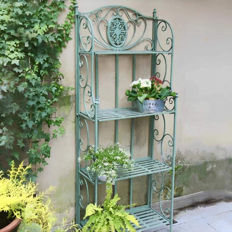 Rak bunga luar ruangan, rak pot bunga dekoratif sudut balkon halaman taman dari besi, rak bertingkat dari lantai hingga langit-langit