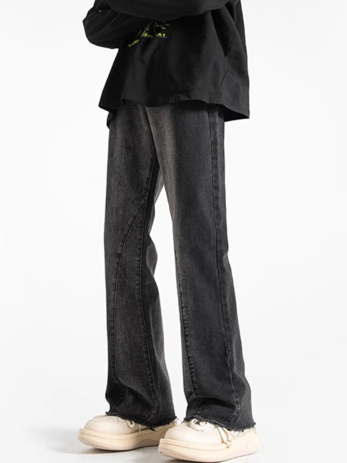 

Мужские свободные джинсы прямого кроя, весенне-осенние, новые, в американском стиле High Street, черные, повседневные, длинные брюки